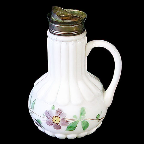 Victorian Glass, EAPG, Antique, pattern glass. pressed glass, Ribs over Ribs Syrup Pitcher, Milk Glass, Atterbury Company