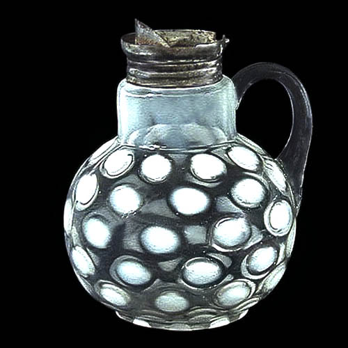 EAPG, Vitorian Glass, Pattern Glass, Pressed Glass, antique, Coinspot Syrup Pitcher, Northwood Glass Company, white opalescent