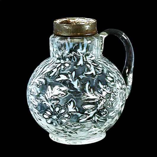 EAPG, Victorian Glass, Pattern Glass, Pressed Glass, antique, Daisy and Fern Syrup Pitcher, Northwood Glass Company, white opalescent