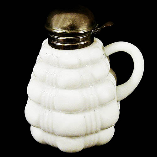 Milk glass, EAPG, Victorian Glass, Pattern Glass, Pressed Glass,CreasedBlae Syrup Pitcher, Dithridge and Company