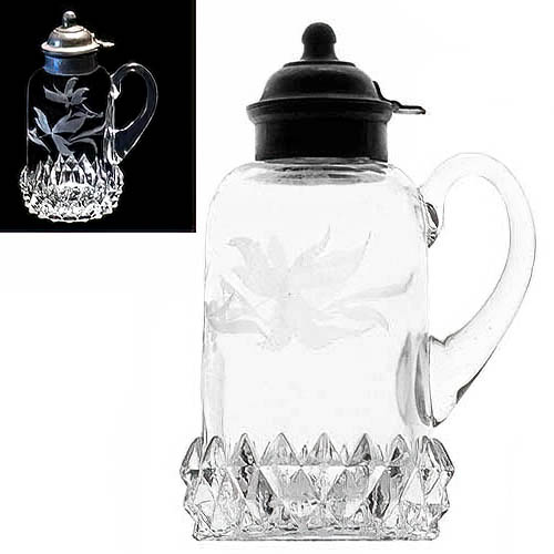 EAPG, Victorian Glass, Pattern Glass, Pressed Glass, antique, Amazon Syrup Pitcher, Sawtooth Band Syrup Pitcher, Bryce Brothers Glass Company