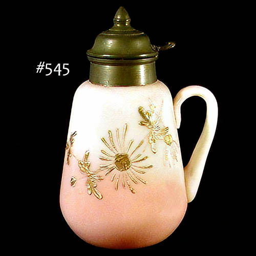 EAPG, Victorian Glass, Pattern Glass, Pressed Glass, antique, Rose Blush Syrup pitcher, Buckeye Glass Company