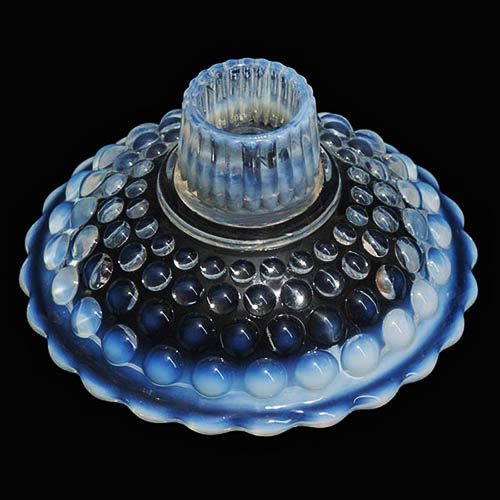 Antique, Depression Glass, Candlestick Holder, Moonstone Hobnail Pattern, opalescent glass, Anchor Hocking Glass Company.