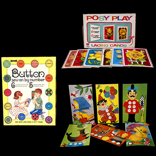 Buttons and Posy Play Sewing Cards, Saalfield Publishing and Western Publishing, 1969