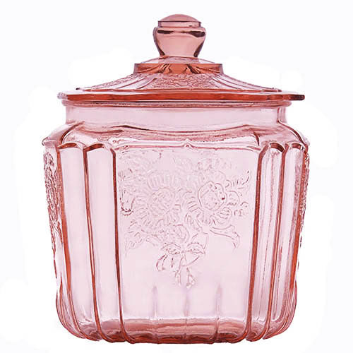 Depression Glass Cookie or Cracker Jar in the Mayfair or Open Rose Pattern  - Reuzeit Emporium