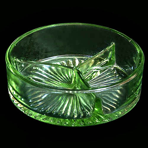 Depression Glass, green glass, divided dish