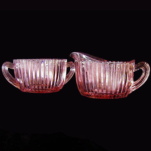 Depression Glass, Cream and Sugar, Rib Queen Mary, pink glass, Anchor Hocking Glass Company