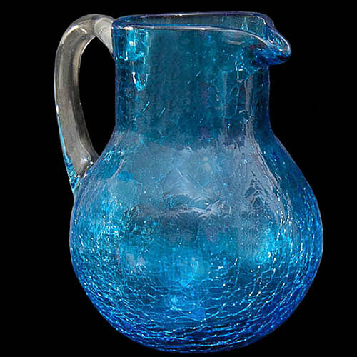 Vintage Glass, Crackle Glass Pitcher, azure celeste blue glass