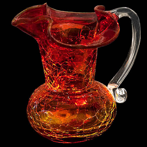 vintage glass, amberina crackle glass pitcher, pilgrim glass company