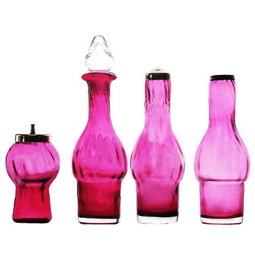 Vintage glass, cranberry castor bottle set, fenton glass company