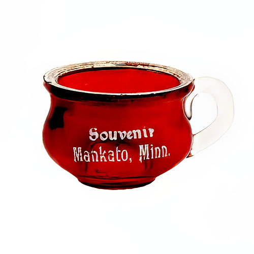 Novelty Whimsy Glass Pot, Mankato Minn, Jefferson Glass Company, ruby stained