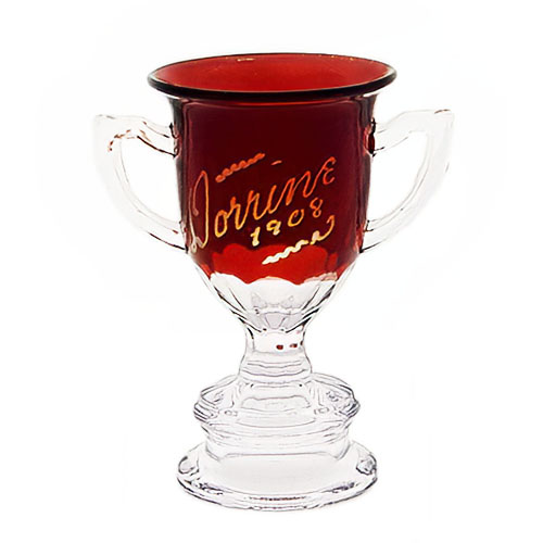 EAPG, Novelty Whimsy Glass Loving Cup, United States Glass Company, ruby glass
