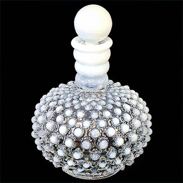 Vintage Glass Hobnail Perfume Bottle, Fenton Glass Company, white French opalescent