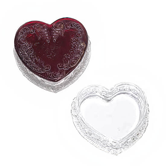 Whimsy Novelty Glass Heart Jewel Trinket Boxes, ruby tain, McKee Glass Company
