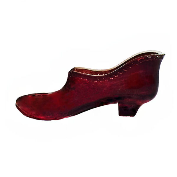 Whimsy Novelty Glass Red Shoe, Fenton Glass Company, ruby stain