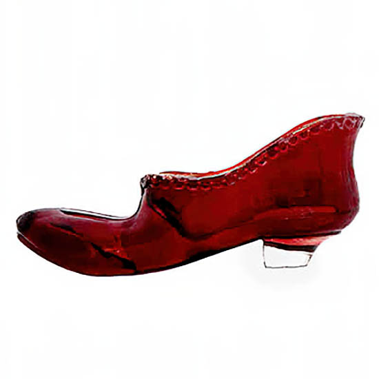 Whimsy Novelty Glass Shoe, Fenton Glass Company , ruby stain