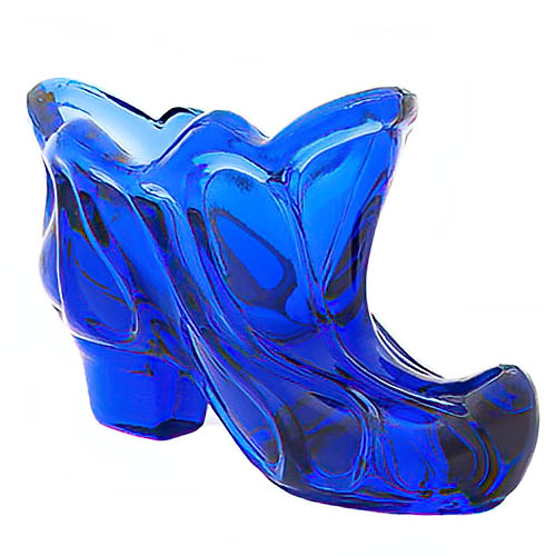 Whimsy Novelty Vintage Glass Slipper Shoe, blue glass, Fenton Glass Company