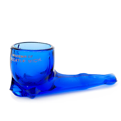 Whimsy Novelty Glass Pipe, blue glass, United States Glass Company