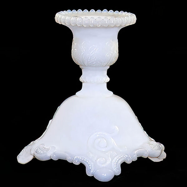 EAPG, Milk Glass Scroll and Lace Candlestick Holder, Westmoreland Specialty Glass Company