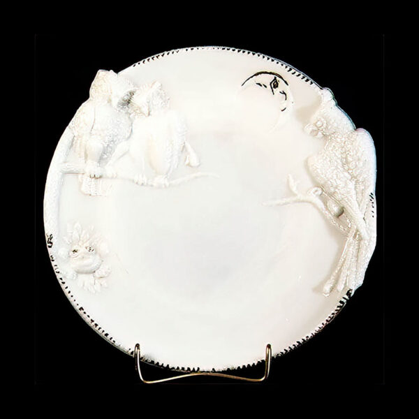 EAPG, Milk Glass, Owl Lovers Plate, Owls Plate, Parrot Plate, Westmoreland Specialty Company