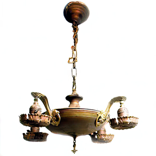 Antique Brass Four Arm Chandelier Hanging Light Fixture