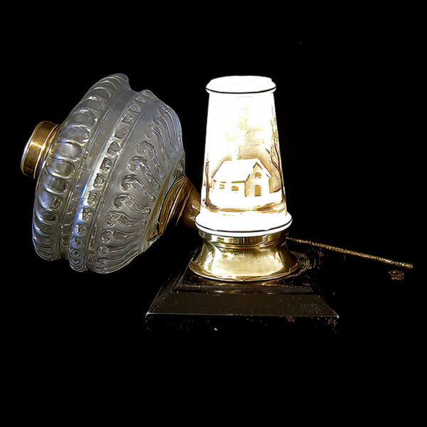 Antique Oil Lamp with Smith Brothers Hand painted Base.