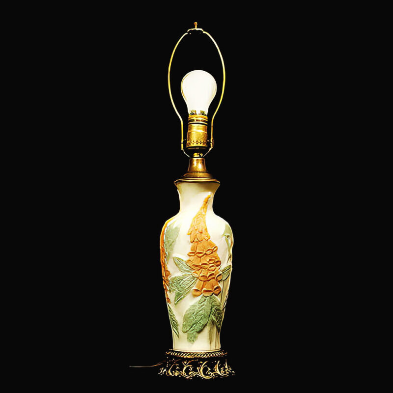 Antique Foxglove Pattern Cameo Art Glass Table Lamp