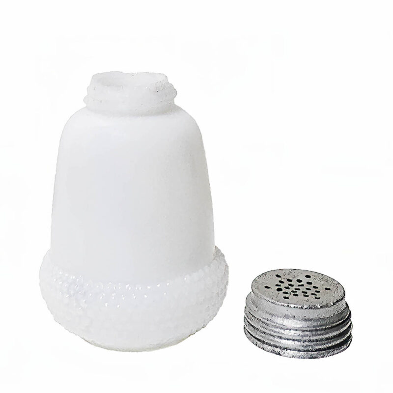 EAPG Acorn Salt Shaker, milk glass, Challinor, Taylor and Company, Beaumont Glass and Buckeye Glass Company