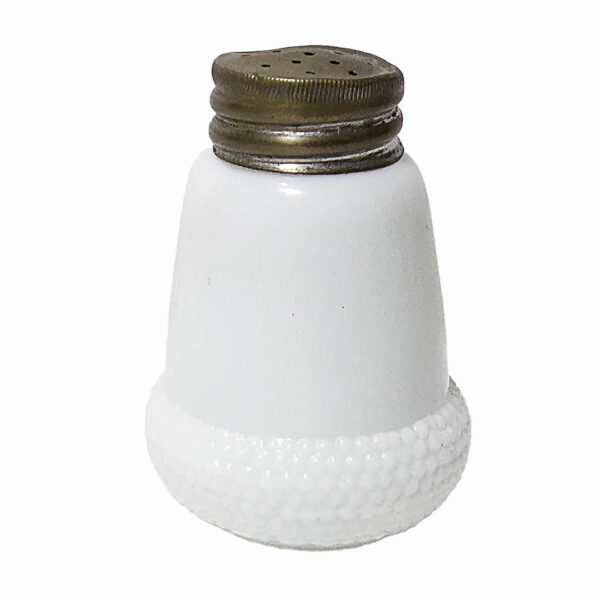 EAPG Acorn Salt Shaker, milk glass, Challinor, Taylor and Company, Beaumont Glass and Buckeye Glass Company