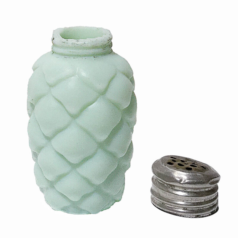 EAPG Cone or Artic Salt Shaker, green milk glass, Fostoria Shade and Lamp Company