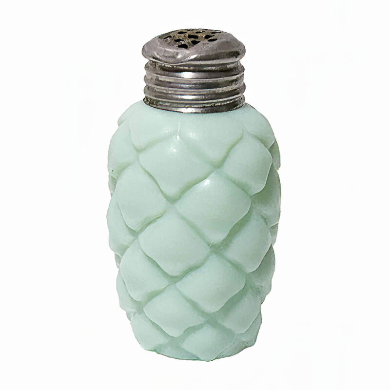 EAPG Cone or Artic Salt Shaker, green milk glass, Fostoria Shade and Lamp Company