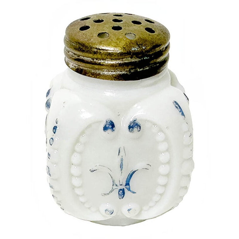 Fleur-de-Lis Beaded Salt Shaker, milk glass