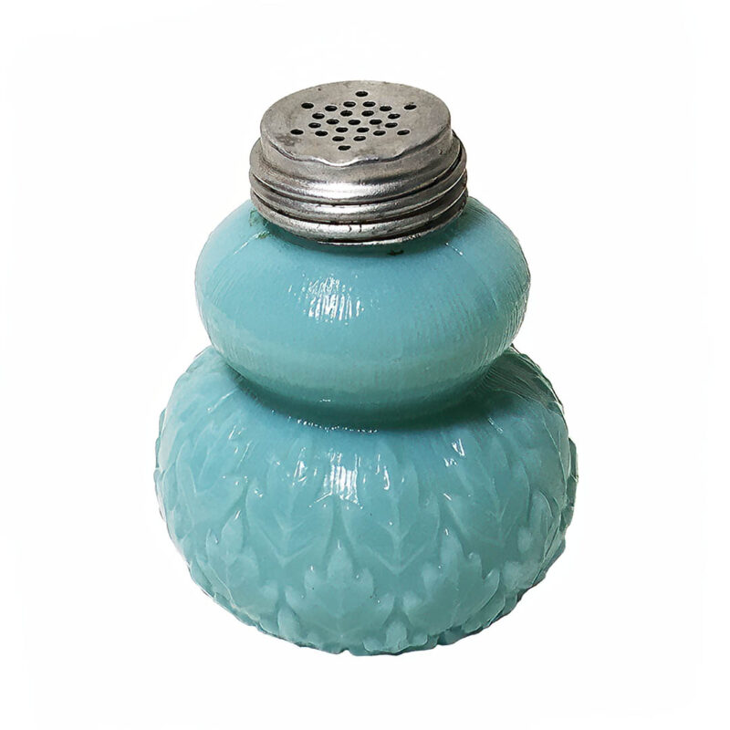 EAPG Leaf Covered Base Salt and Pepper Shaker, Dithridge and Company, blue milk glass