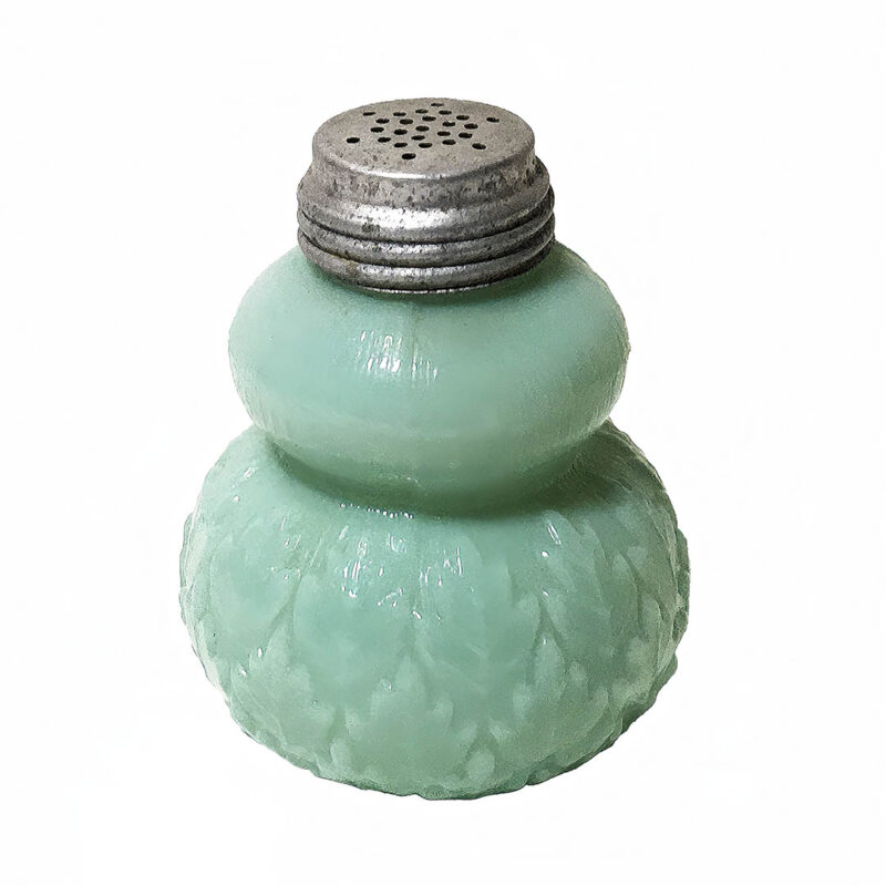 EAPG Leaf Covered Base Salt and Pepper Shaker, Dithridge and Company, green milk glass,