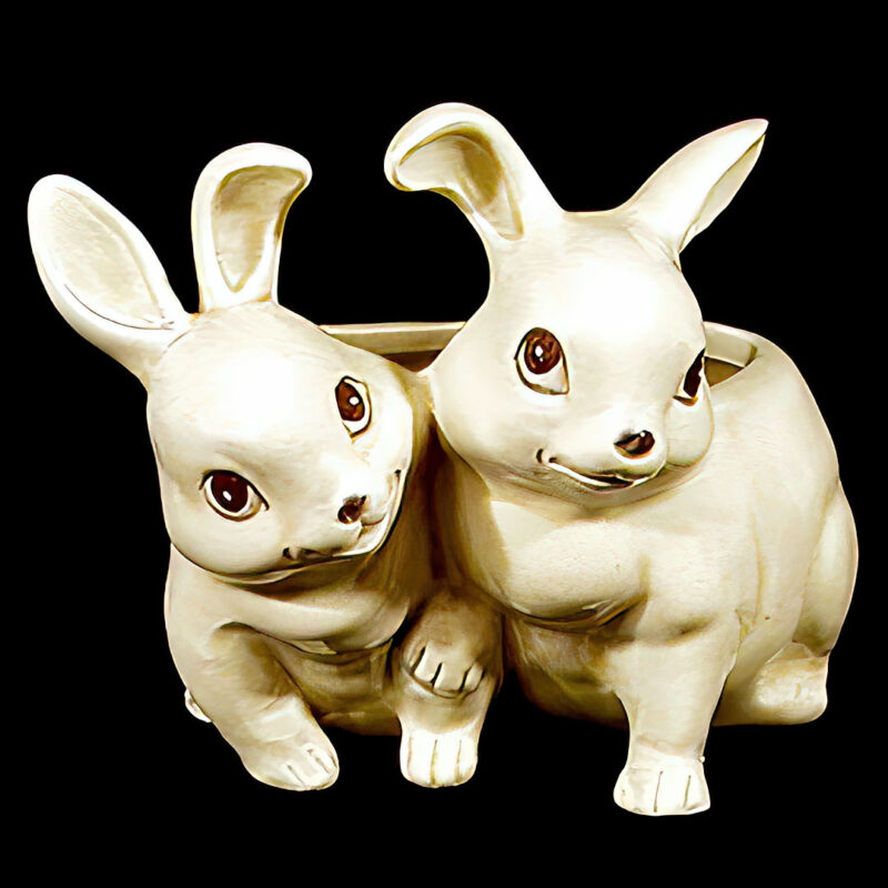 Double Bunny Pottery Planter