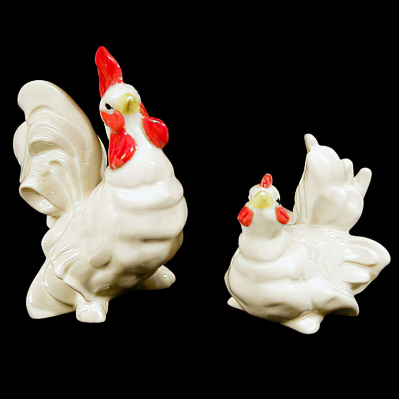 Pottery Rooster and Hen Bird Figurines