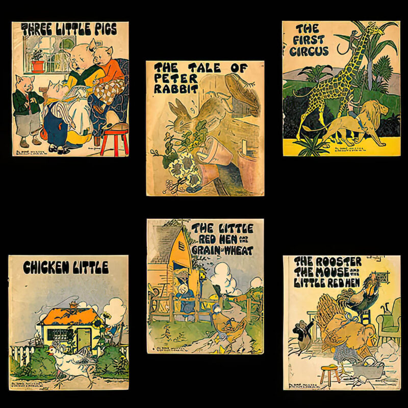 Children’s Books, Three Little Pigs, Chicken Little, The First Circus, The Tale of Peter Rabbit, The Rooster, The Mouse and Little Red Hen, The Little Red Hen and the Grain of Wheat” was published by Platt and Munk Publishing Company in 1931, Platt and Munk Publishing Company