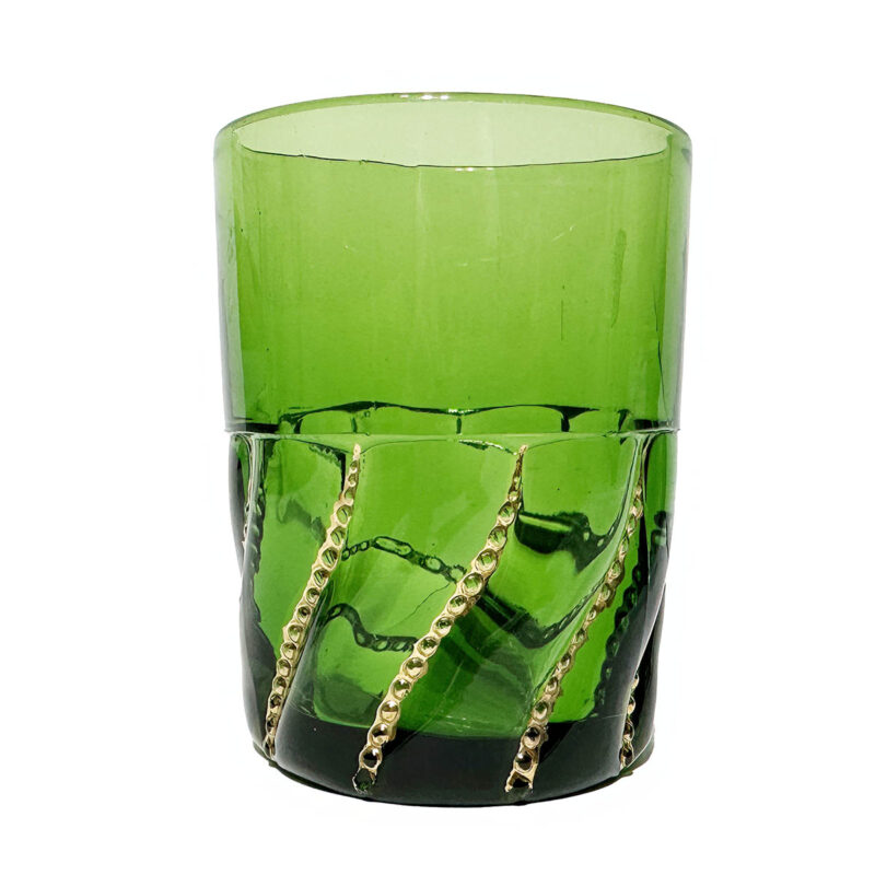 eapg beaded swirl tumbler, green, Duncan, George and Sons Glass Company