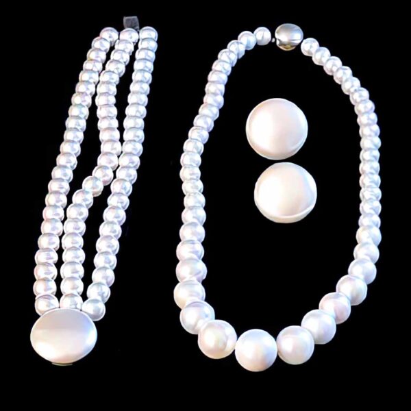 Faux Pearls Necklace, Bracelet, Clip Earrings Set