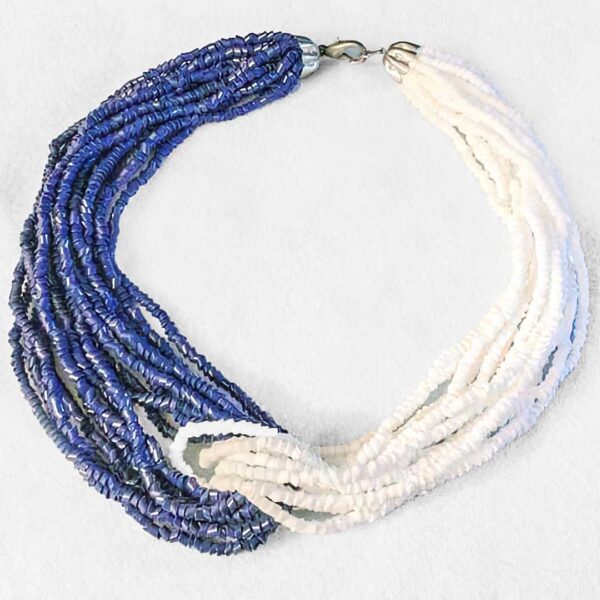 Blue and White Glass Beaded Necklace