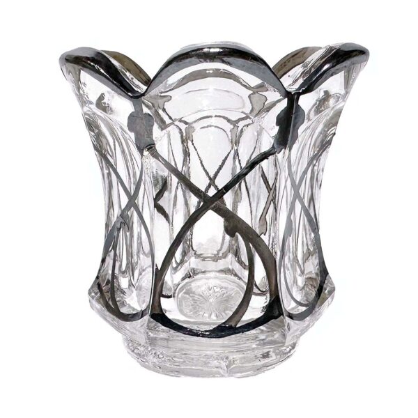 EAPG Colonial Flute Toothpick Holder, Lancaster Glass Company, crystal glass, silver overlay