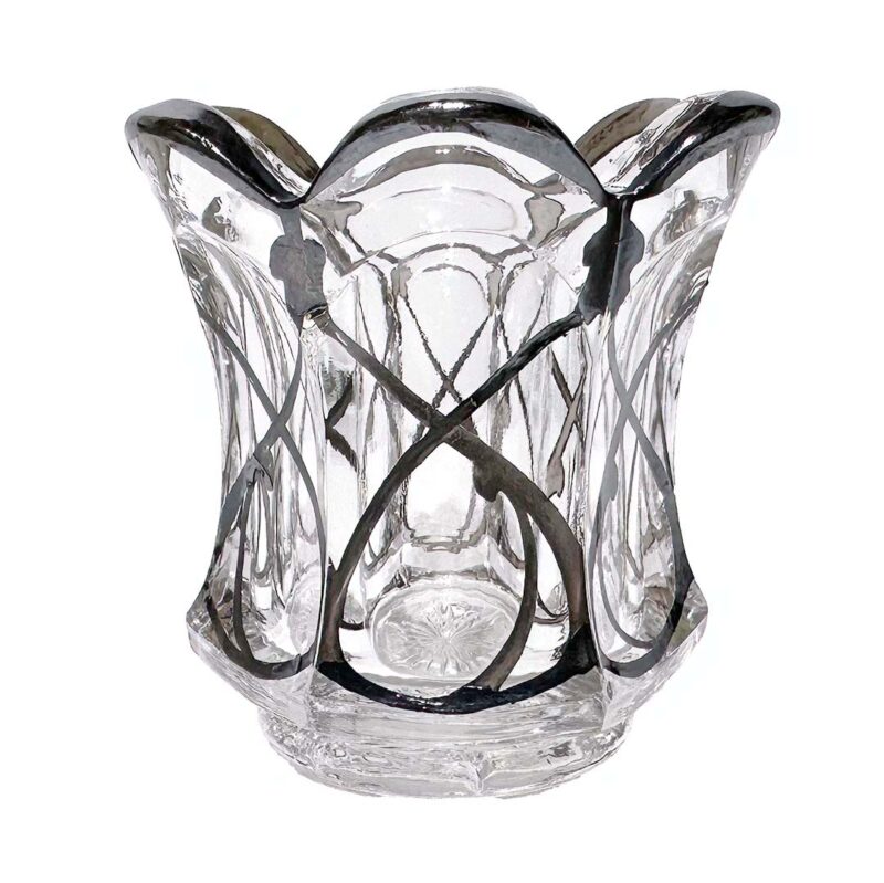 EAPG Colonial Flute Toothpick Holder, Lancaster Glass Company, crystal glass, silver overlay