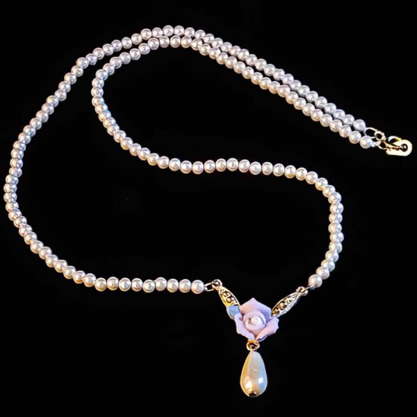Faux Pearls with ceramic rose Necklace