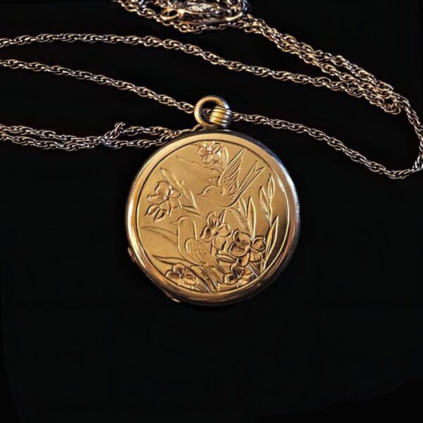 Gold Locket with birds and flowers Necklace