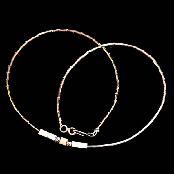 Sterling Silver Bead Link Chain with Stone Beads Handcrafted Necklace