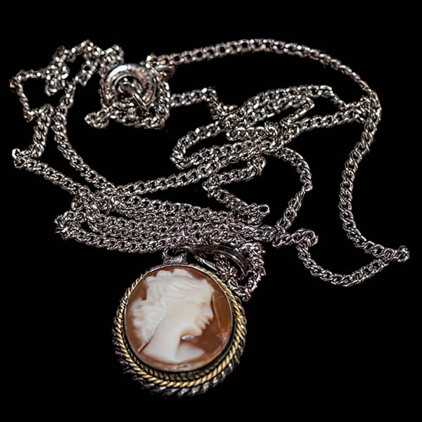 Cameo Pendant with Silver Chain Necklace.