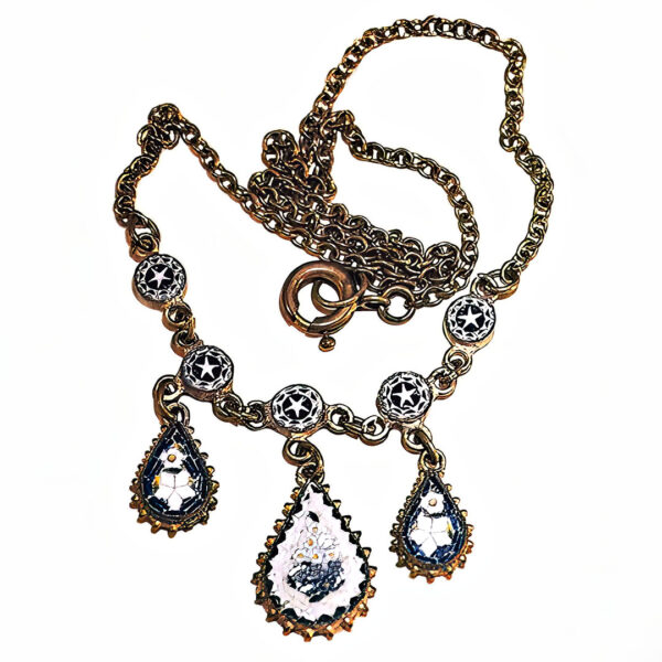 Gold Mosaic Three Pendant Antique Necklace
