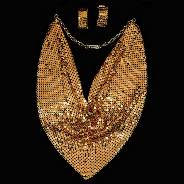 Metal Mesh Scarf or Bib Necklace with Matching Earrings