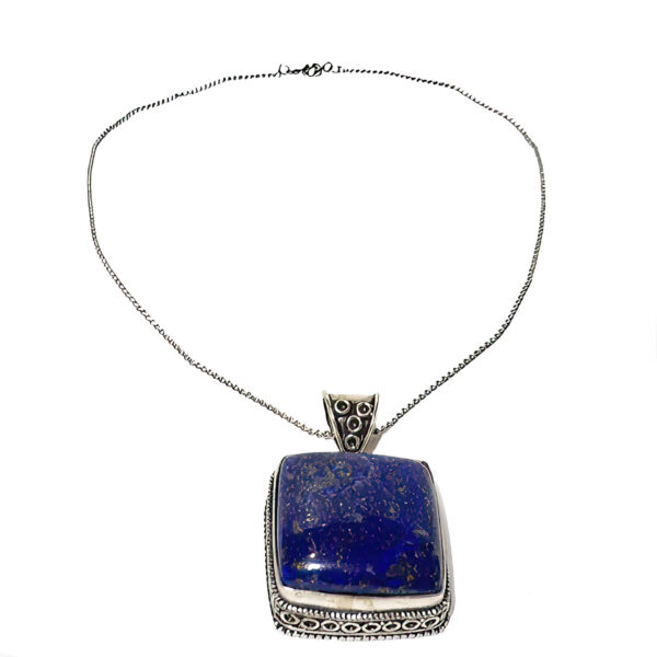 Sterling Silver Lapis lazuli Square Stone and Silver Chain Necklace