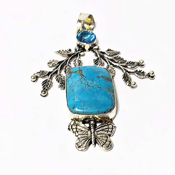 Modern Sterling Silver and Turquoise Stone Pendant
